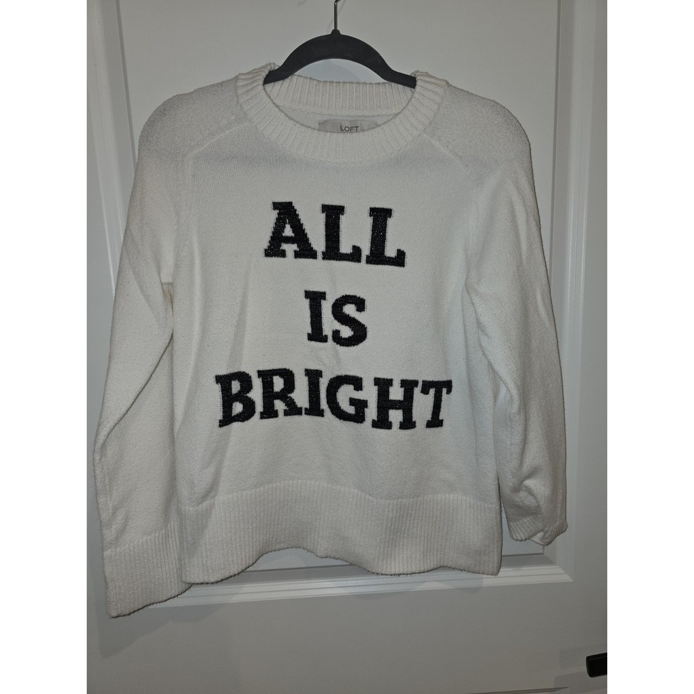 Loft All Is Bright Sweater Size Medium Cream White Blue‎ Womens